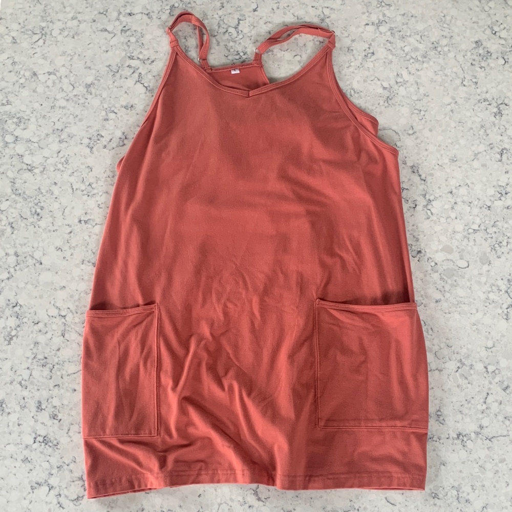 Rust Sleeveless Romper Dress with Pockets